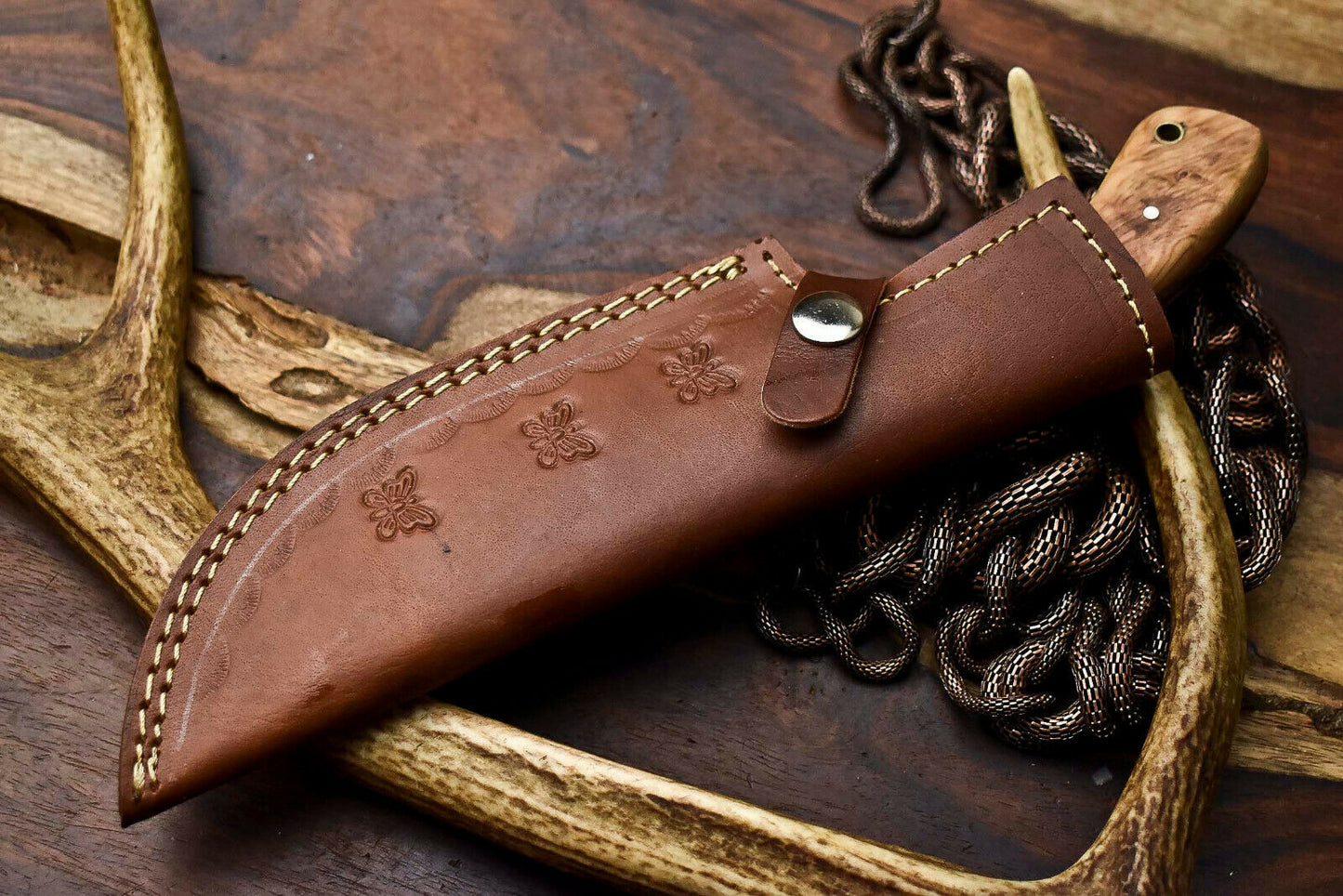 HS-922 | Custom Handmade Damascus Steel Tracker Knife - Beautiful Wood Handle