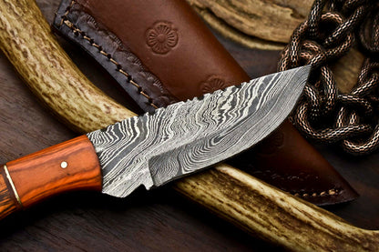 HS-670 Custom Handmade Damascus Steel Skinner Knife - Beautiful Hard Wood Handle