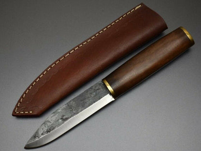 HS-426 | Custom Handmade Railroad Steel Hunting-BushCarft Puukko Knife - Beautiful Wood Handle
