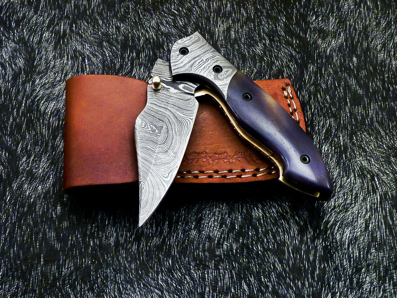 Damascus Pocket Folding Knife – Stained Camel Bone | Liner Lock | HS-1123