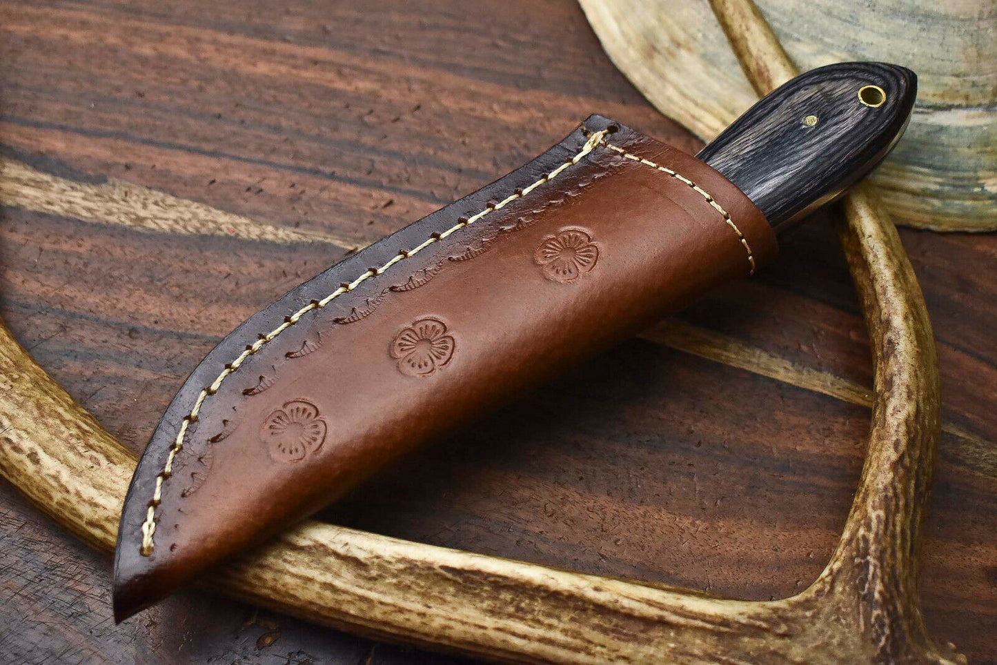 HS-600 Handmade Damascus Skinning Blade Camping Full Tang Knife