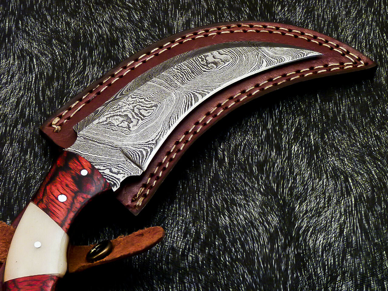 HS-890 Custom Hand Forged Damascus Steel 10" Karambit Knife - Hard Wood Handle