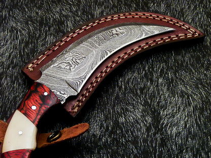 HS-890 Custom Hand Forged Damascus Steel 10" Karambit Knife - Hard Wood Handle