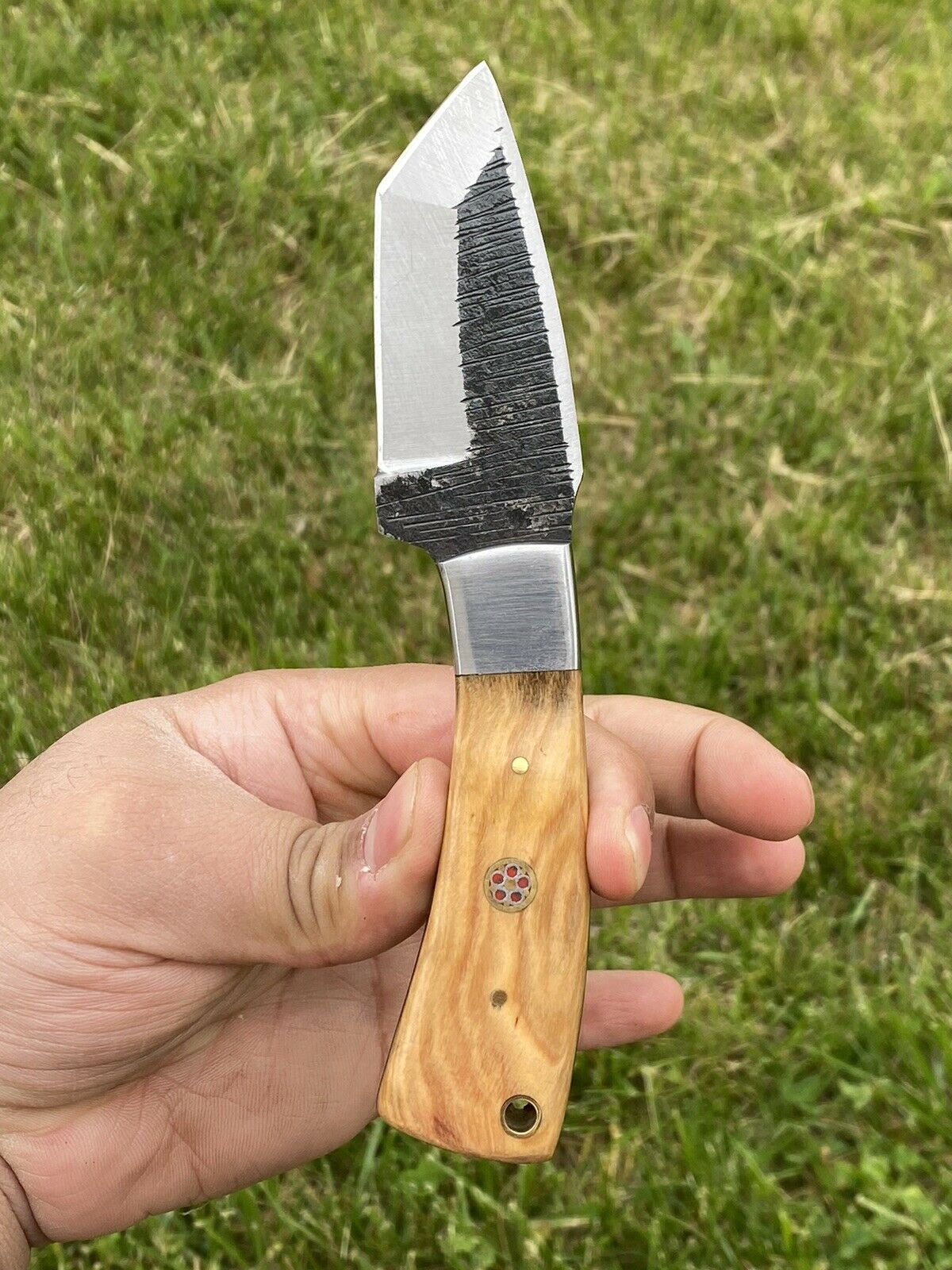 HS-732 Custom Handmade High Carbon Steel Skinner Tanto Blade Knife With Wood  Handle