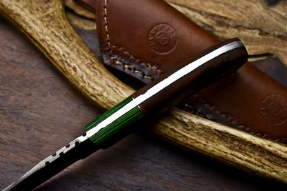 HS-673 Custom Handmade Damascus Steel Skinner Knife - Beautiful Hard Wood Handle