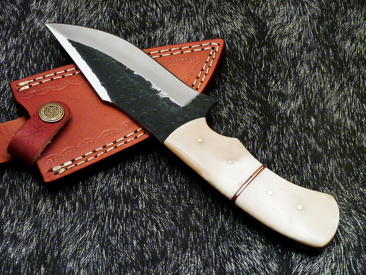 HS-579  Custom Hand Forged Railroad Spike Carbon Steel 8.5" Skinning Knife BONE