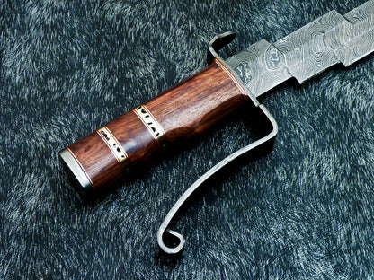 HS-381 '' Custom Hand Forged Damascus Steel 16" Hunting Knife - Natural Wood