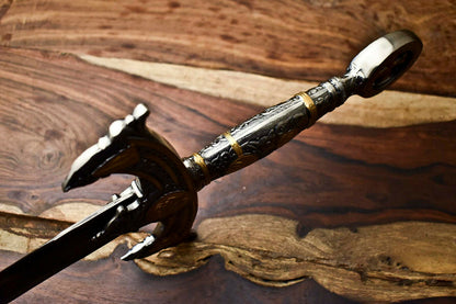 HS-1095 | 24.0" HUGE Custom Hand Made Damascus Steel Blade Dagger Sword | Pewter Handle