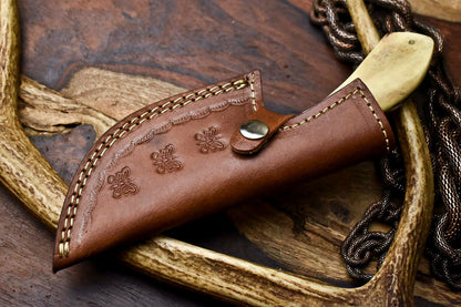 HS-406 | Custom Handmade Awesome Camel Bone Handle Damascus Steel Hunting Knife - Great Price