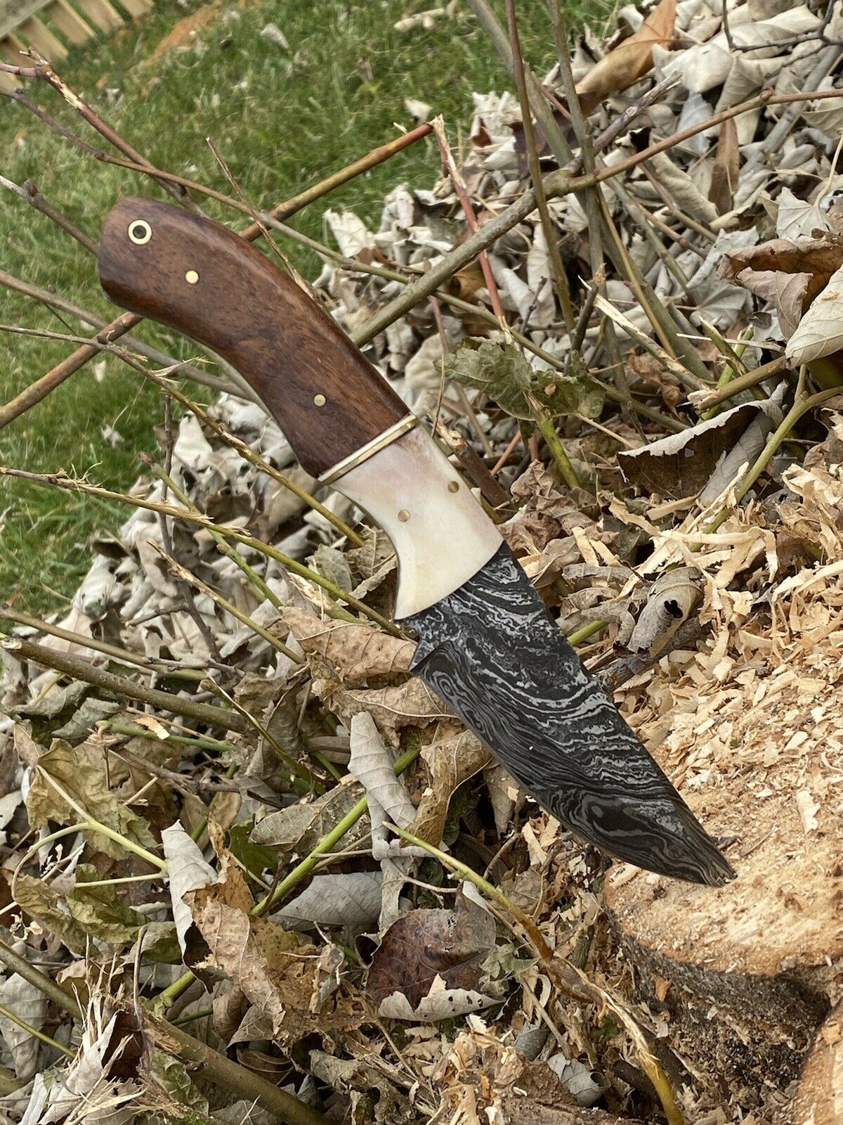 HS-572 Custom Hand Forged Damascus Steel HUNTING Knife W/ Wood Handle / Full Tang