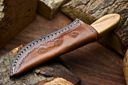 HS-707 Custom Handmade Damascus Steel Skinner Knife - Beautiful Wood Handle