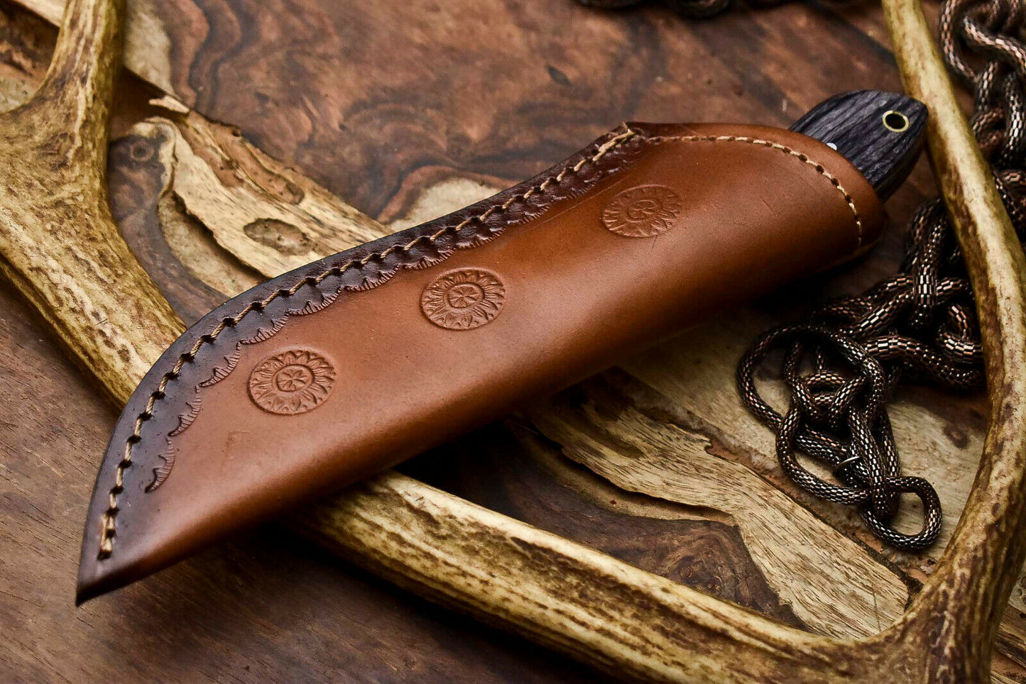 HS-920 Custom Handmade Damascus Steel Tracker Knife - Beautiful Hard Wood Handle