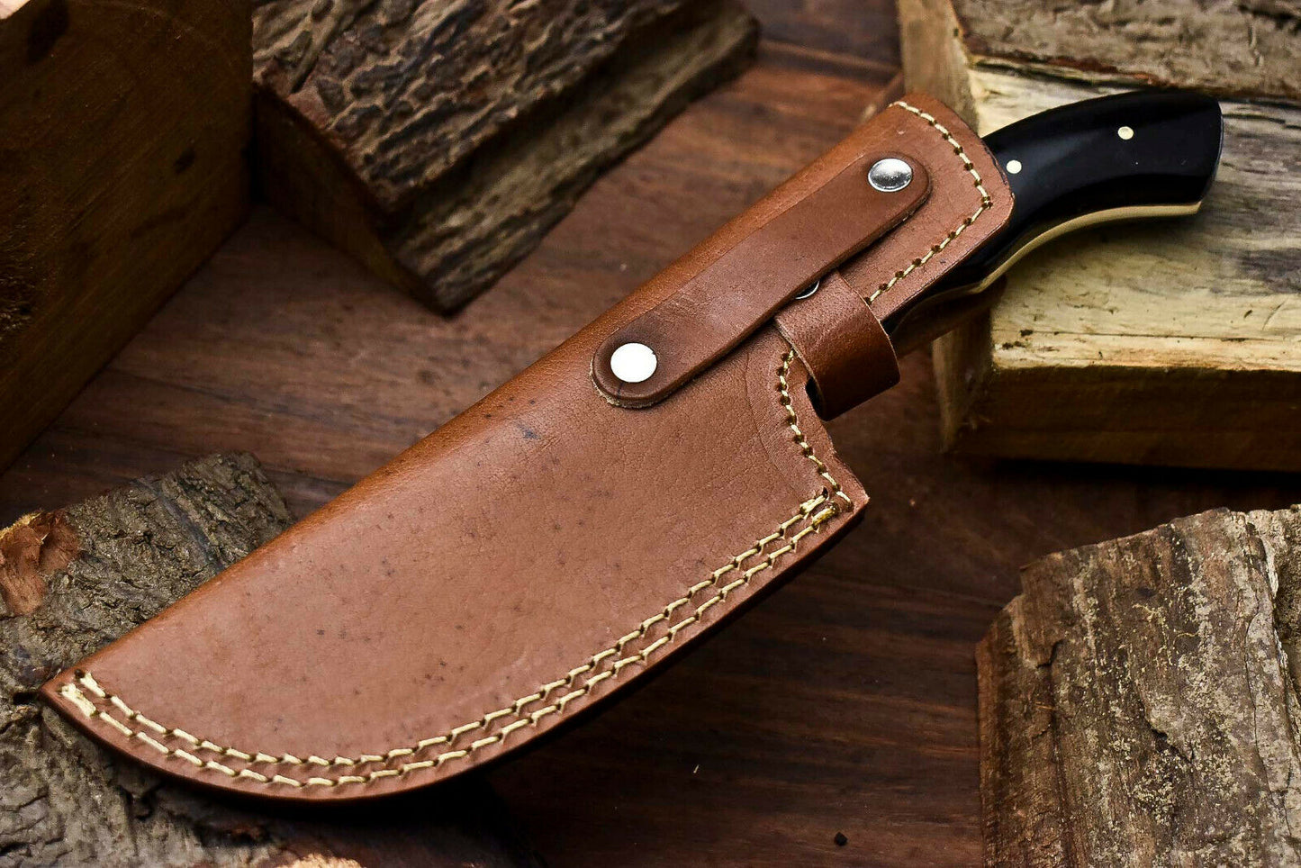 HS-923 Custom Handmade Damascus Steel Camping Tracker Knife - Beautiful Bull Horn Handle