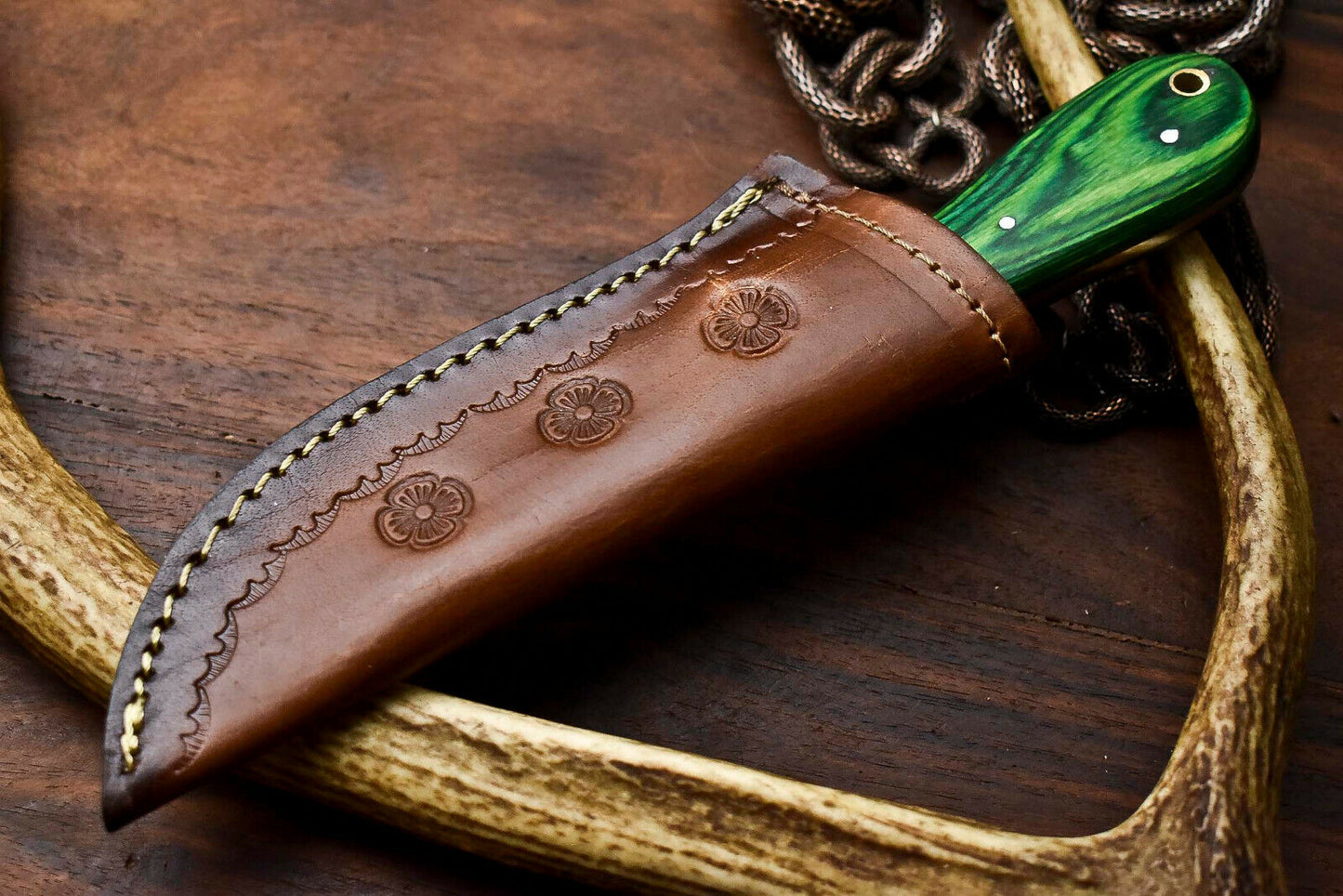 HS-1001 | Custom Handmade Damascus Steel Bull Cutter Knife - Beautiful Hard Wood Handle