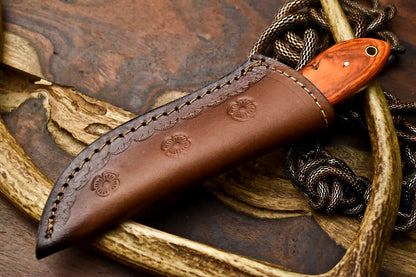HS-690 Custom Handmade Damascus Steel Skinner Knife - Beautiful Hard Wood And Bone Handle