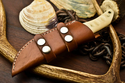 HS-414 | Custom Handmade Damascus Steel Hunting Knife - Wood & Camel Bone Handle