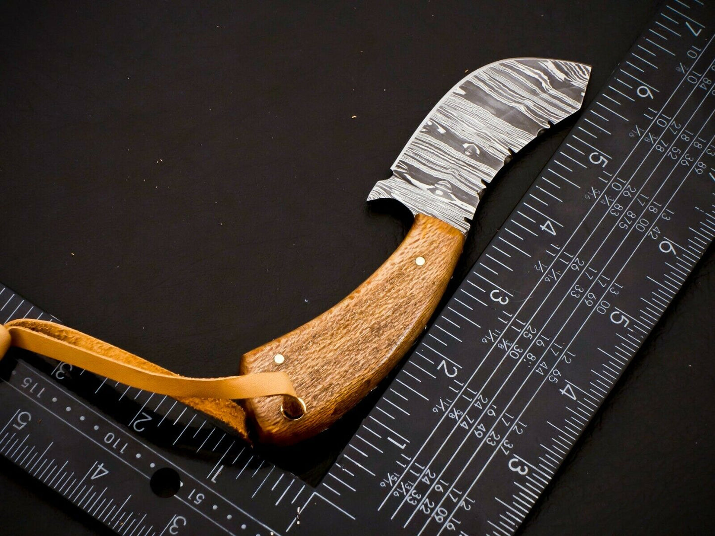 Bull Cutter Knife  6.00" Damascus Steel Full Tang Cowboy Knife Wood Handle HS-556