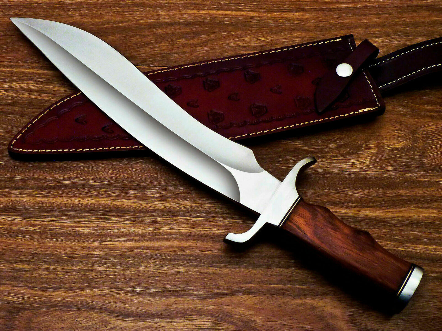HS-380 CUSTOM HAND FORGED D2 TOOL Steel Blade 17" Bowie Hunting Knife NATURAL WOOD