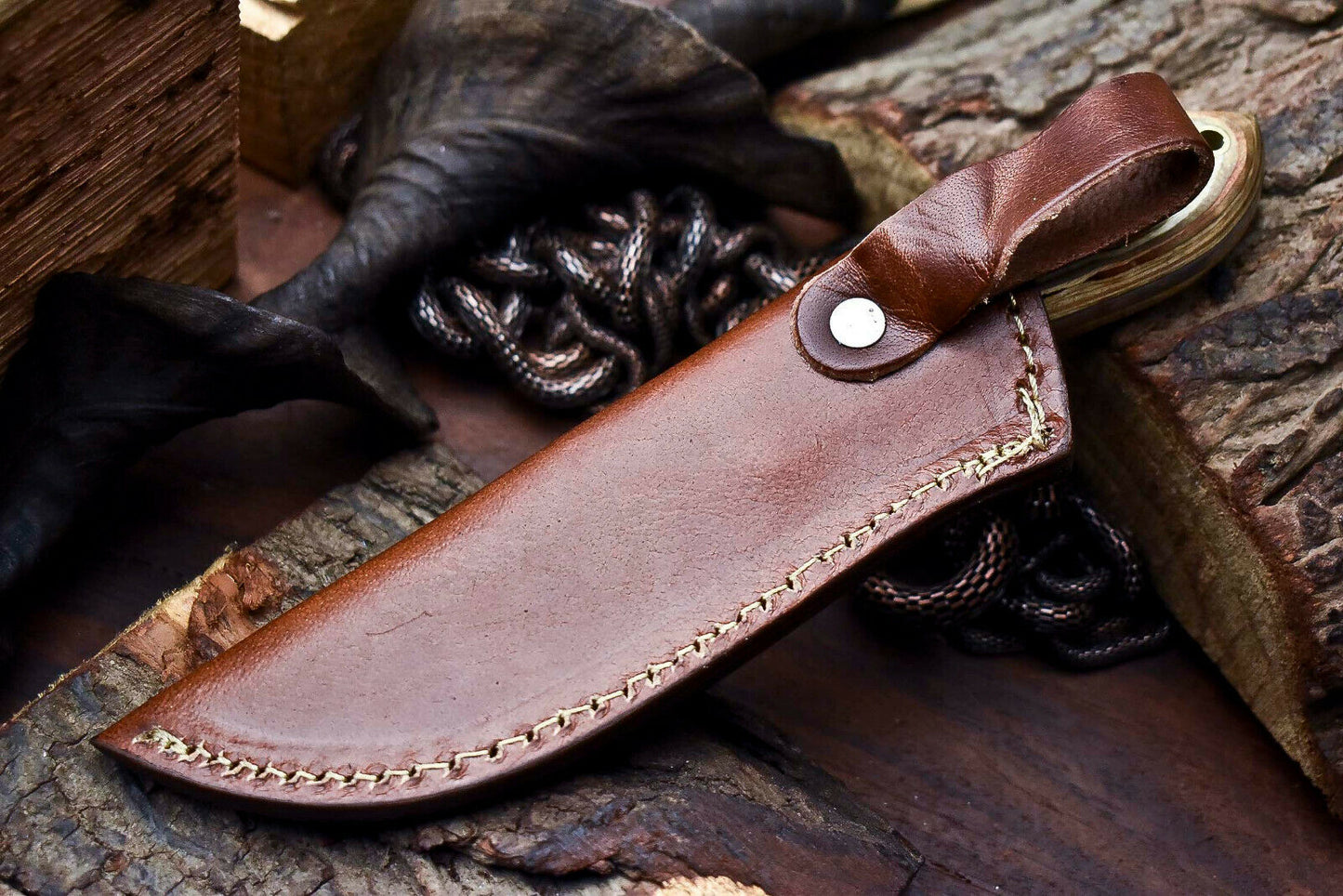HS-701 Custom Handmade Damascus Steel Skinner Knife - Beautiful Wood Handle