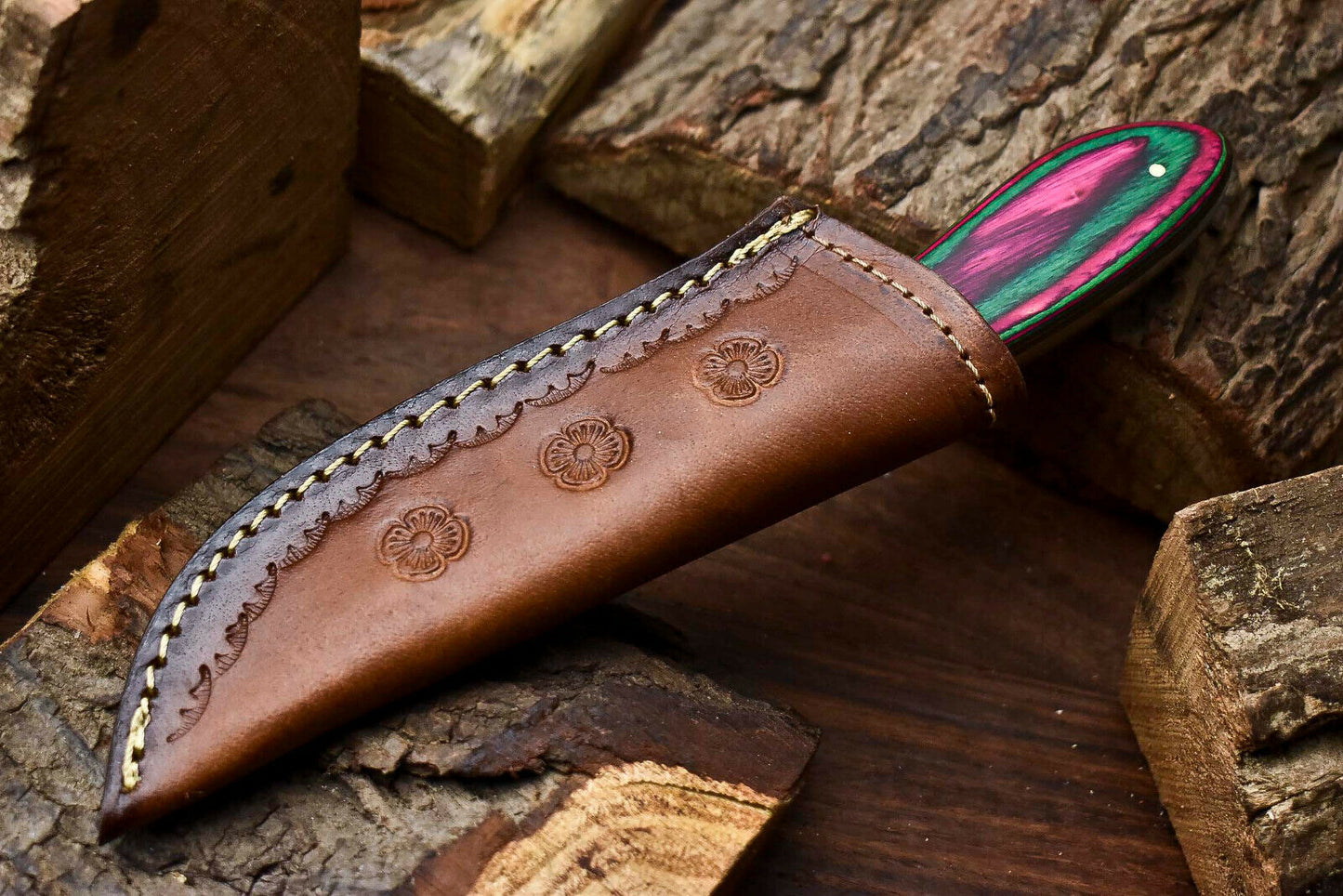 HS-671 Custom Handmade Damascus Steel Skinner Knife - Beautiful Hard Wood Handle