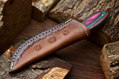 HS-671 Custom Handmade Damascus Steel Skinner Knife - Beautiful Hard Wood Handle