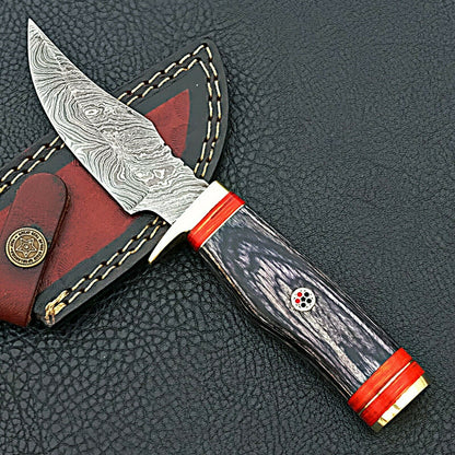 HS-424 | Custom Handmade Damascus Steel Hunting Knife - Beautifu Hardl Wood Handle