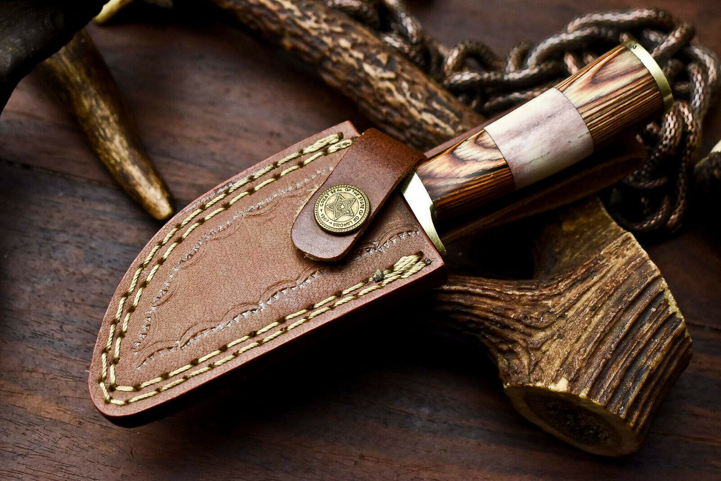 HS-413 | Custom Handmade Damascus Steel Hunting Knife - Hard Wood Handle