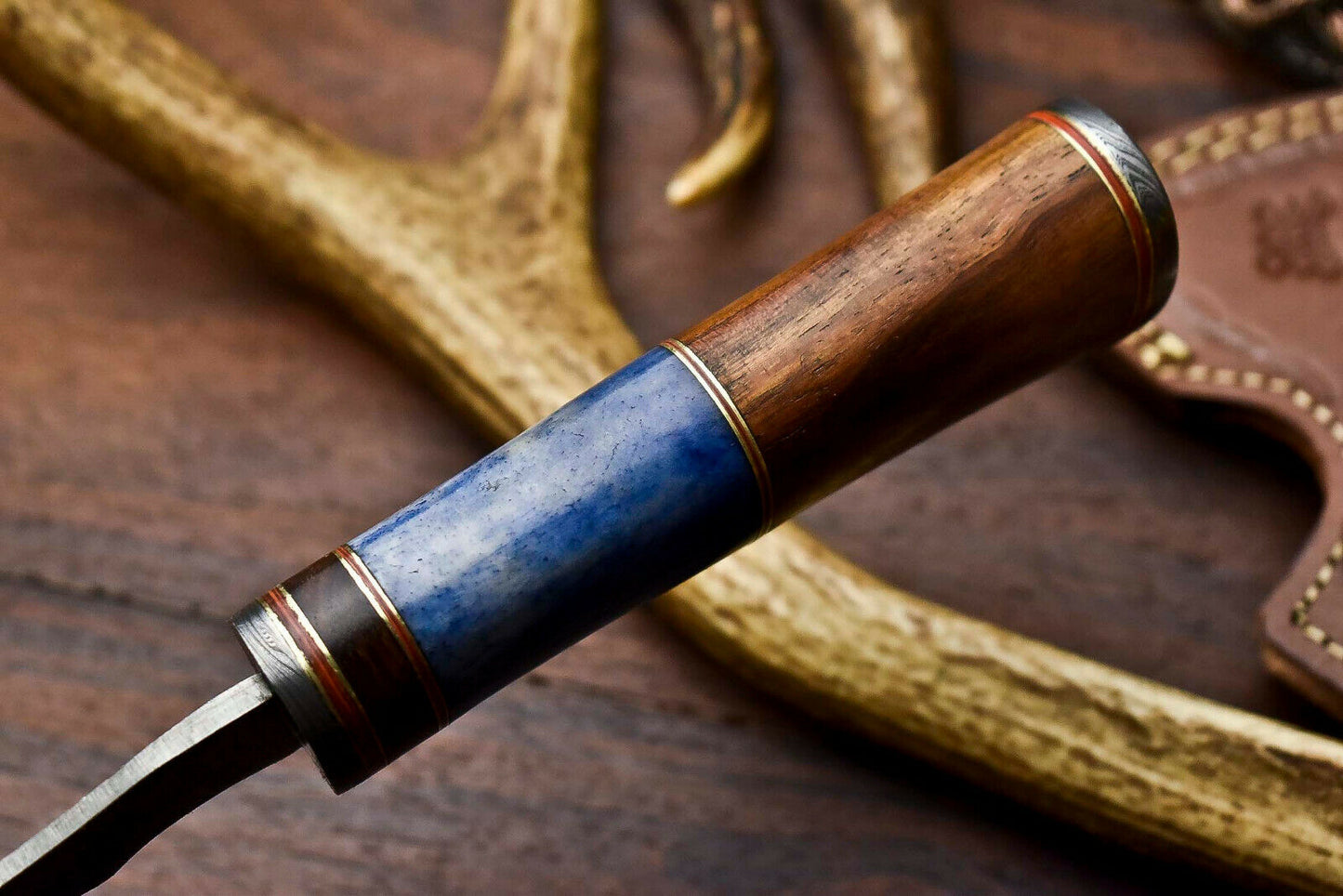 HS-1057 | Custom Hand Made Damascus Blade Hunting Hatchet Mini Viking Axe | Camel Bone & Wood