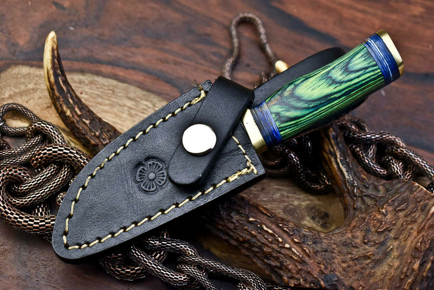 HS-711 Custom Handmade Damascus Steel Skinner Knife - Beautiful Hard Wood Handle