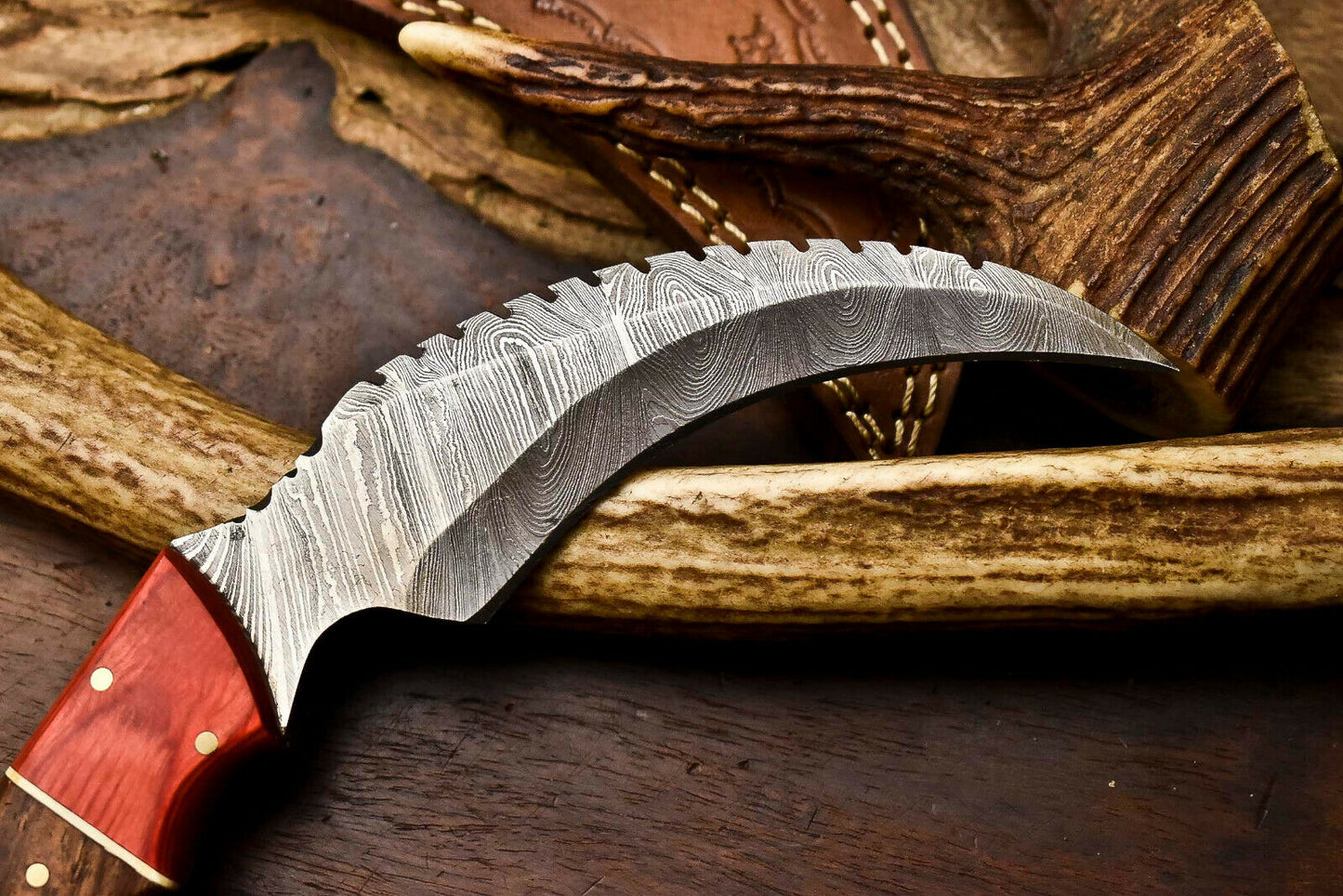 HS-911 Custom Handmade Damascus Steel Karambit Knife - Beautiful Wood Handle