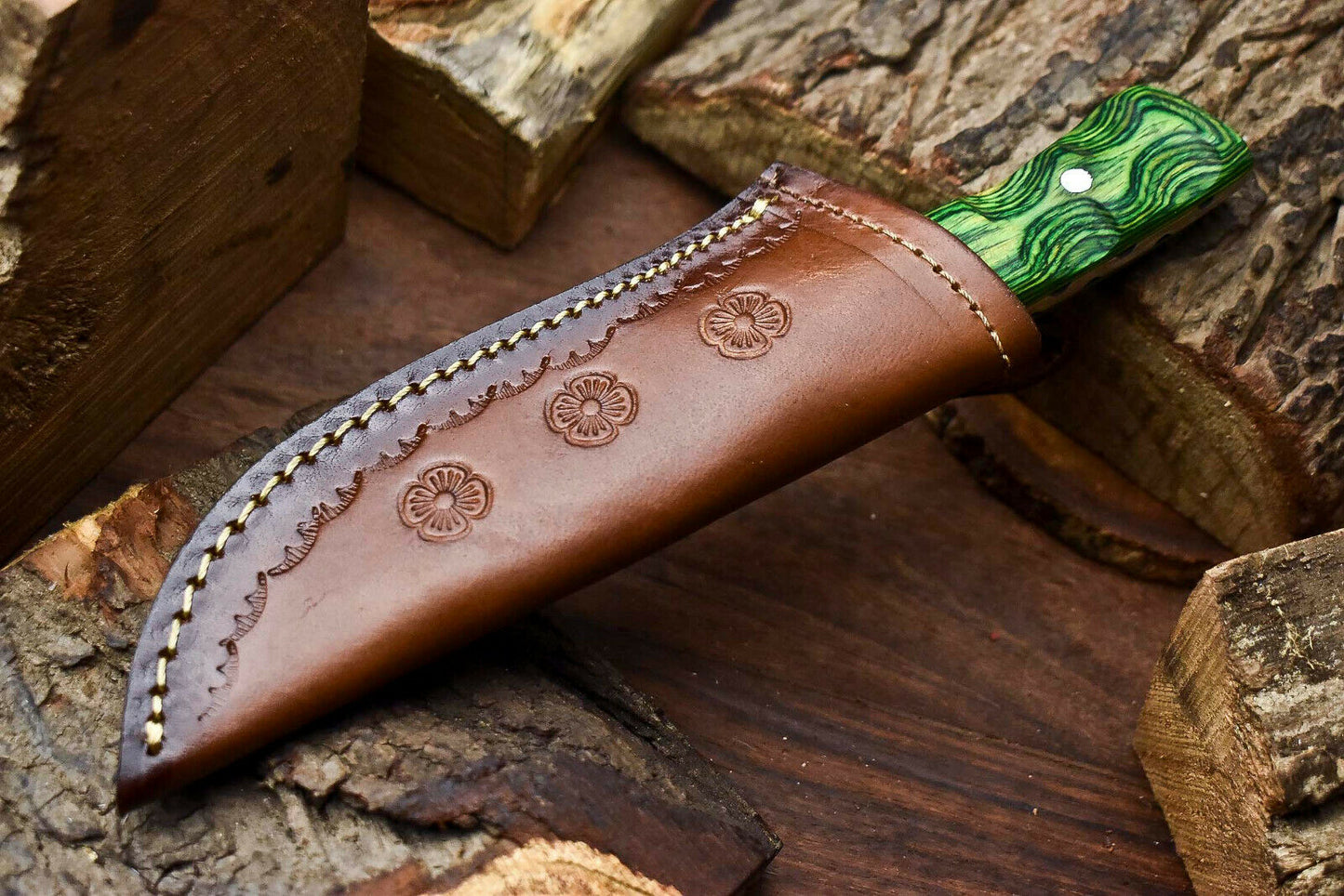 HS-705 Custom Handmade Damascus Steel Skinner Knife - Beautiful Wood Handle