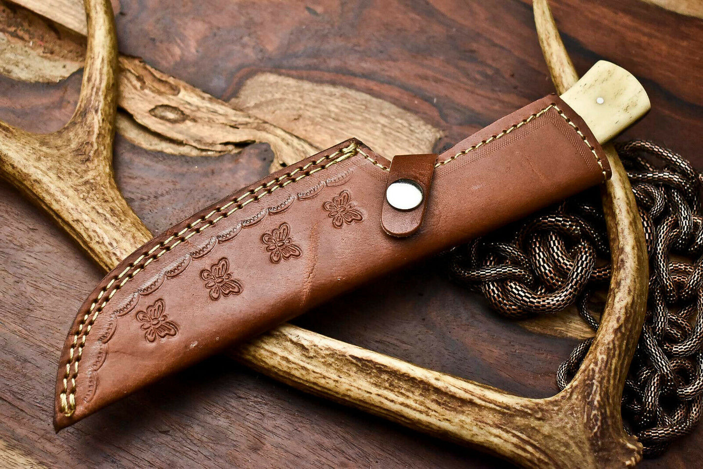 HS-405 | Custom Handmade Awesome Camel Bone/Buffalo Horn Handle Damascus Steel Hunting Knife - Great Price
