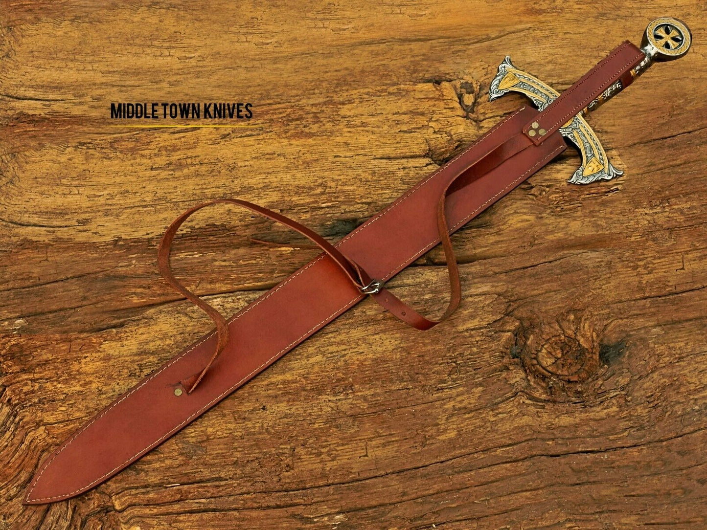 HS-1093 | Fully Handmade Damascus Steel Viking Medieval Sword, Customized leather Cover Gift for husband