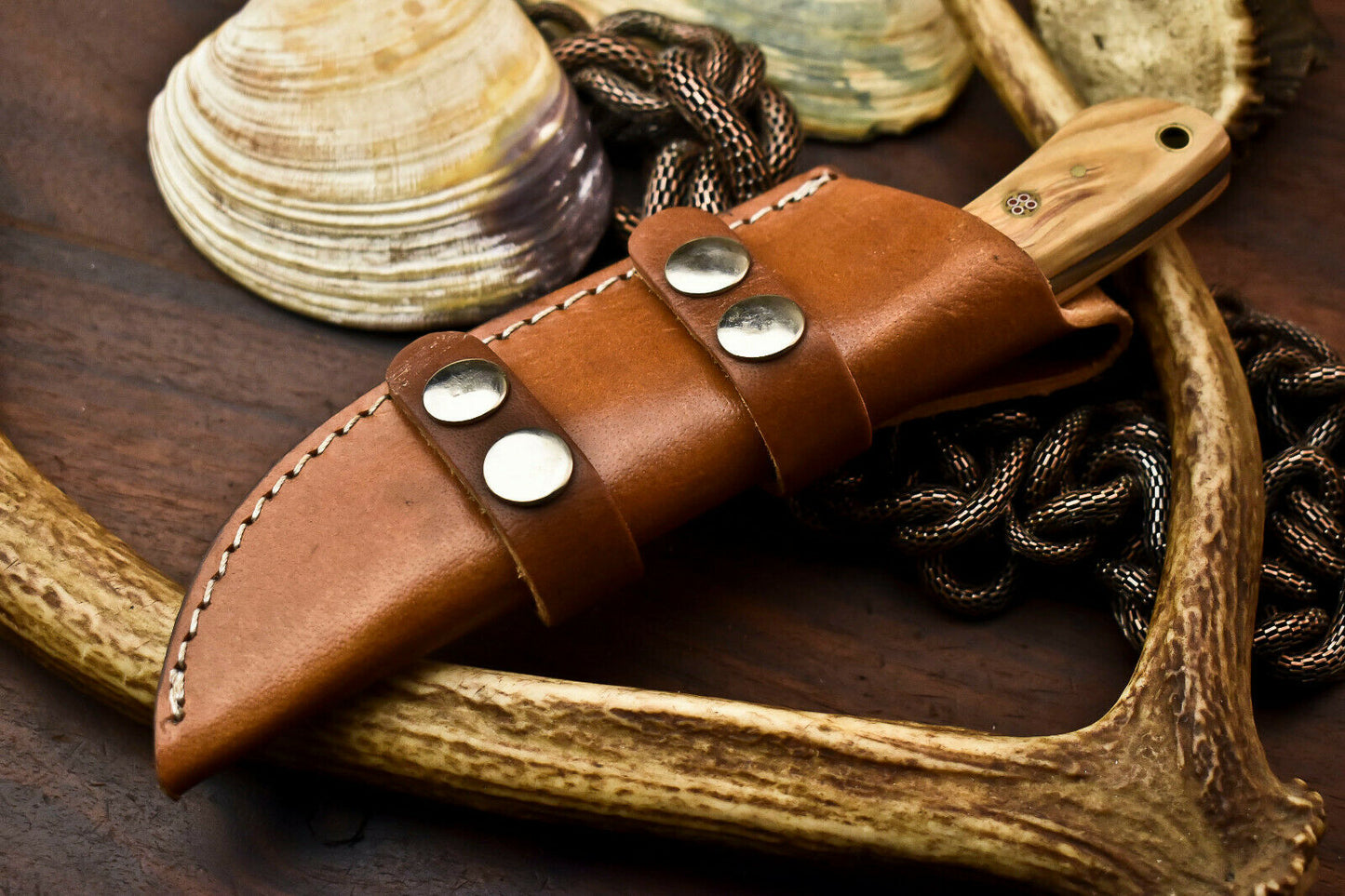 HS-723 Custom Handmade Damascus Steel Skinner Knife - Wood Handle