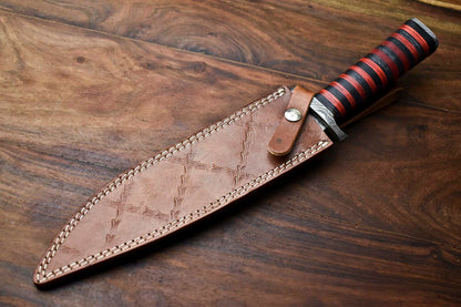 HS-324 | Custom Handmade Damascus Steel Bowie Knife - Beautiful Hard Wood Handle