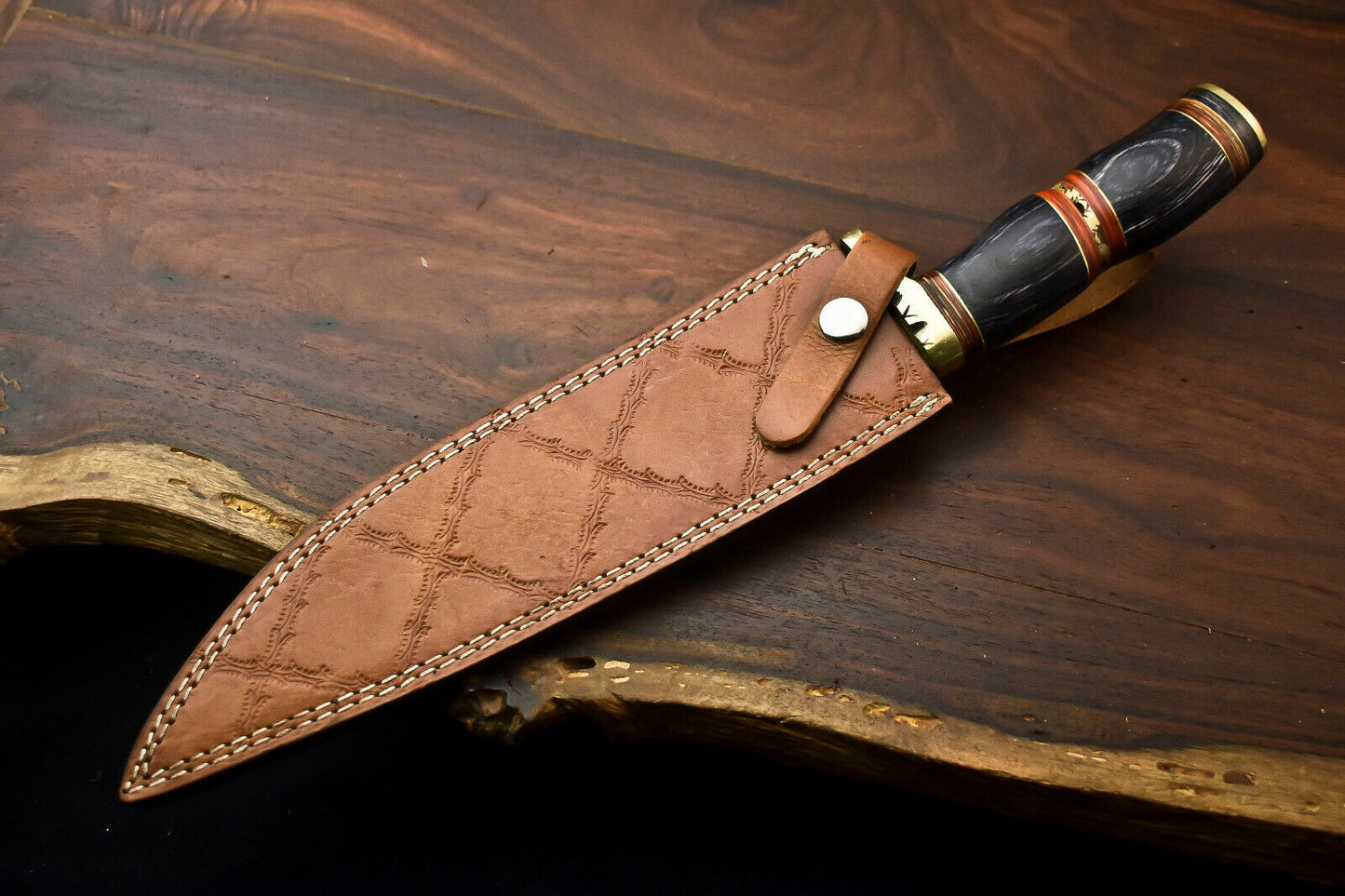 HS-333 | Custom Handmade Damascus Steel Bowie / Hunting Knife - Hard Wood Handle