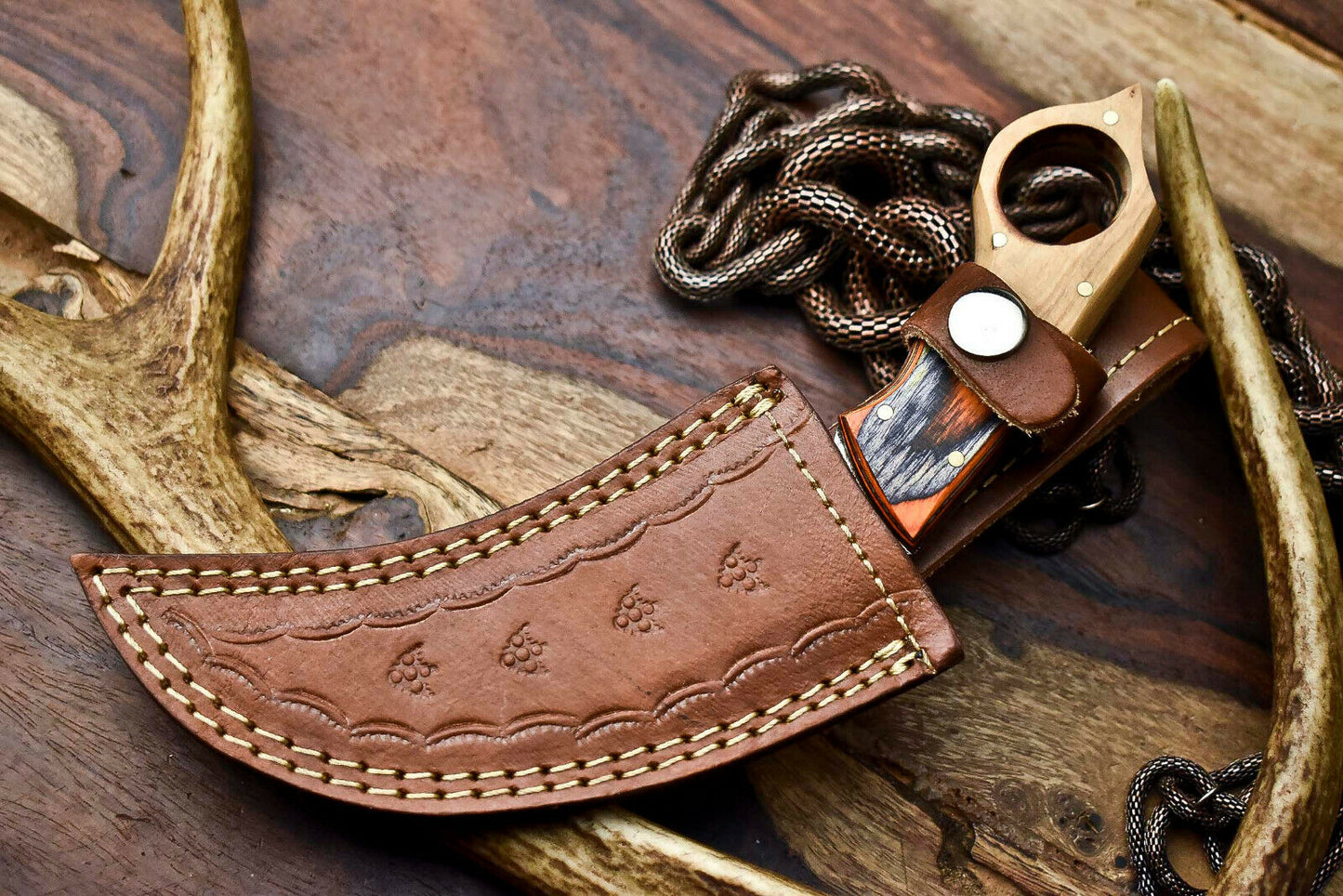 HS-907 Custom Handmade Damascus Steel Karambit Knife - Beautiful Micarta Wood Handle