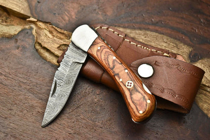 HS-1132  Hand Made Damascus Steel Blade Back Lock Folding Knife