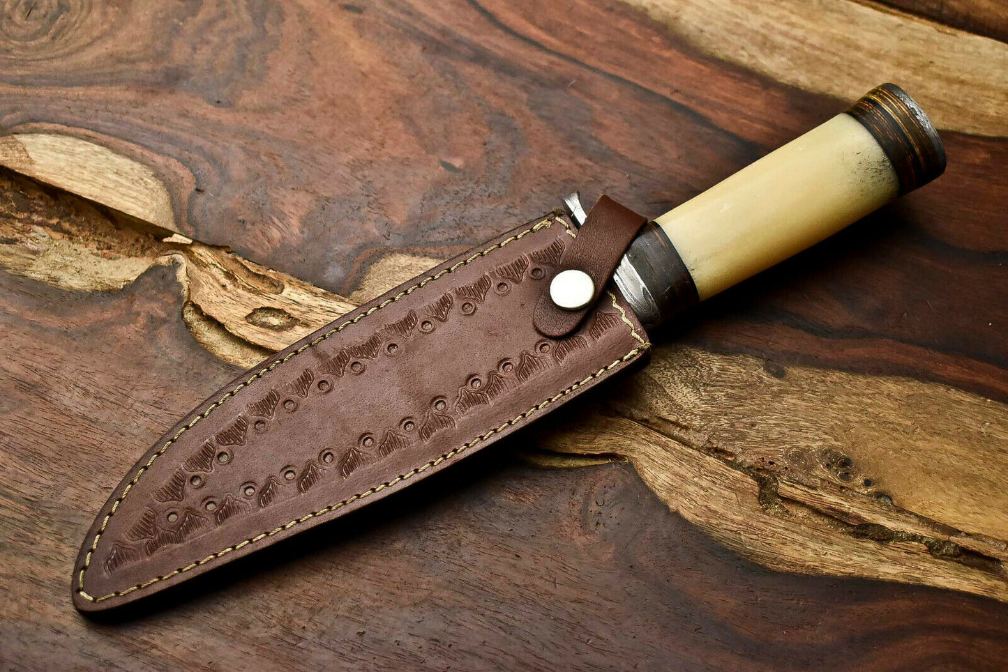 HS-323 Custom Handmade Damascus Steel Bowie Hunting Camping Knife - Beautiful Wood Handle