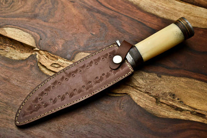 HS-323 Custom Handmade Damascus Steel Bowie Hunting Camping Knife - Beautiful Wood Handle