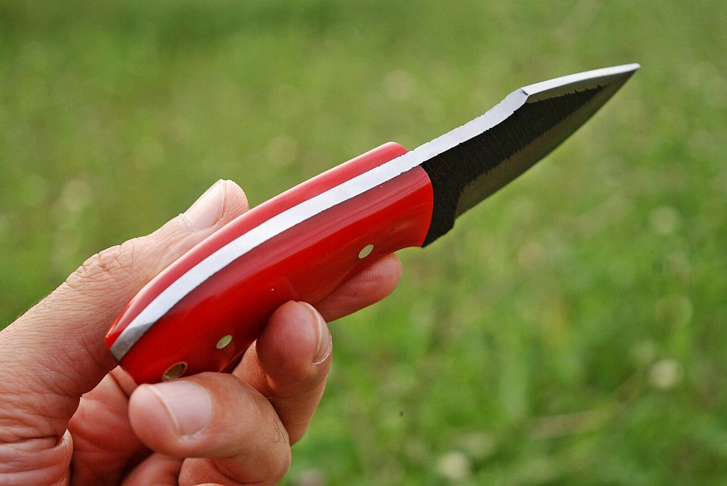 HS-733 Custom Handmade High Carbon Railrod Steel Mini Skinner Knife - Red Sheet Handle