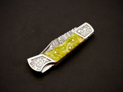 Damascus Folding Knife Back Lock Knife Resin Handle Knife HS-1107