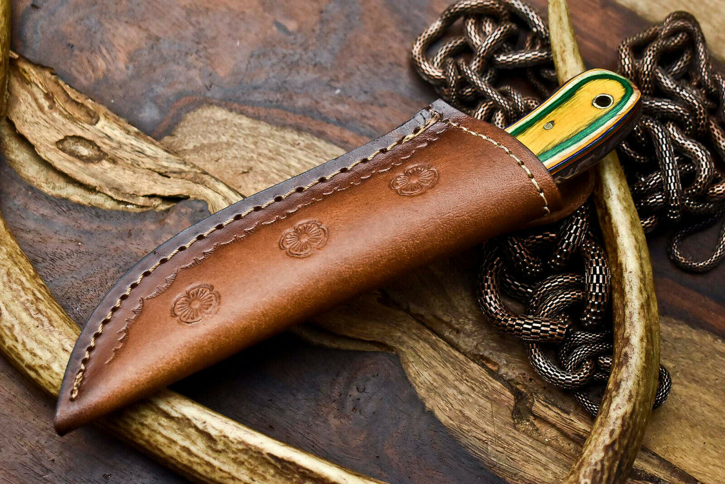 HS-645 Custom Handmade Damascus Hunting Skinning Blade Hunter Camping Full Tang Knife