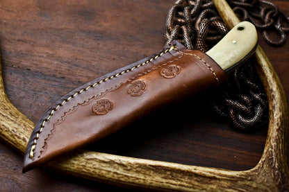 HS-720  Custom Handmade Camel Bone & Wood Handle Damascus Steel Skinner Knife - Great Price