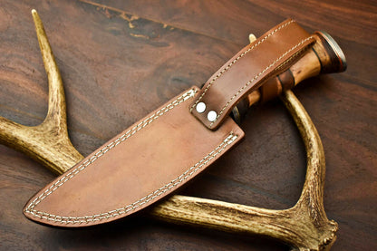 HS-401 | Custom Handmade Damascus Steel Camping Hunting Knife - Beautiful Olive Wood Handle