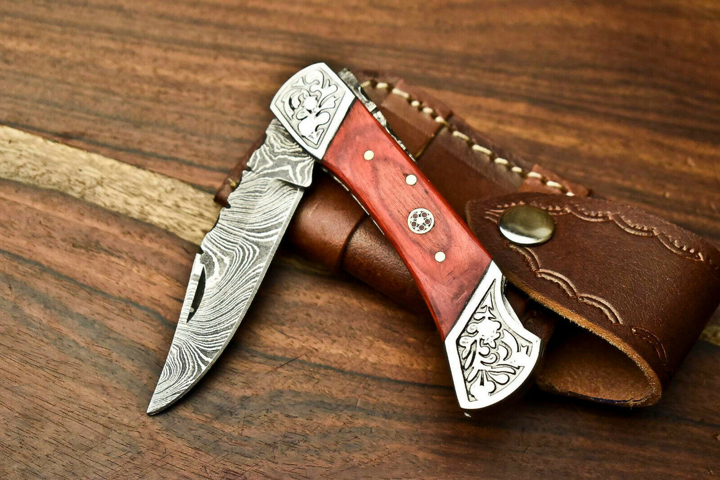HS-1129 '' Hand Made Damascus Steel Blade Back Lock Folding Knife