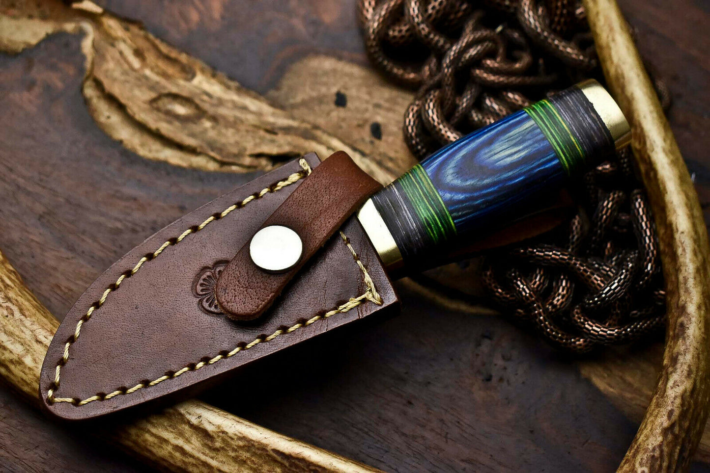 HS-676 Custom HandMade Damascus Steel Blade Hunting Miniature Knife | HARD WOOD