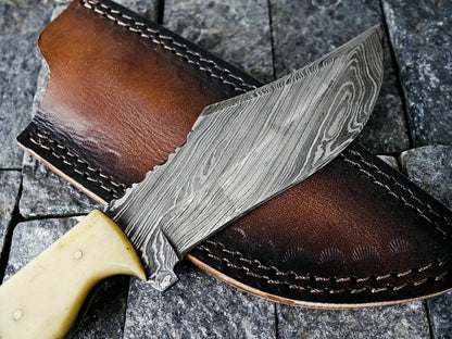HS-384 '' Custom Handmade Damascus Steel Hunting Dagger Skinner Knife W/Sheath