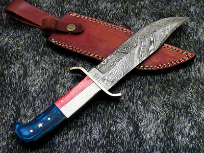 HS-379 '' Custom Hand Forged Damascus Steel 12" Bowie Hunting Knife BONE / WOOD