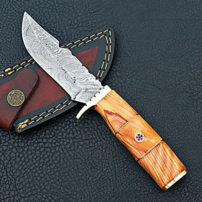 HS-425 | Custom Handmade Damascus Steel Hunting Knife - Beautiful Wood Handle